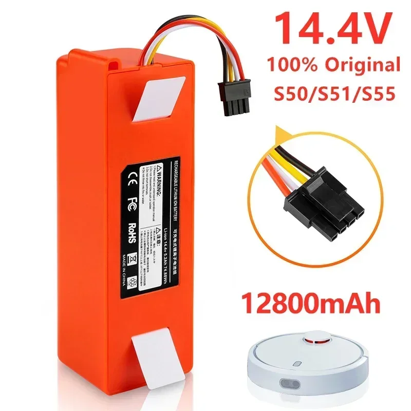 BRR-2P4S-5200S 14.4V 12800mAh Robotic Vacuum Cleaner Replacement Battery For Xiaomi Roborock S55 S60 S65 S50 S51 S5 MAX S6 Parts