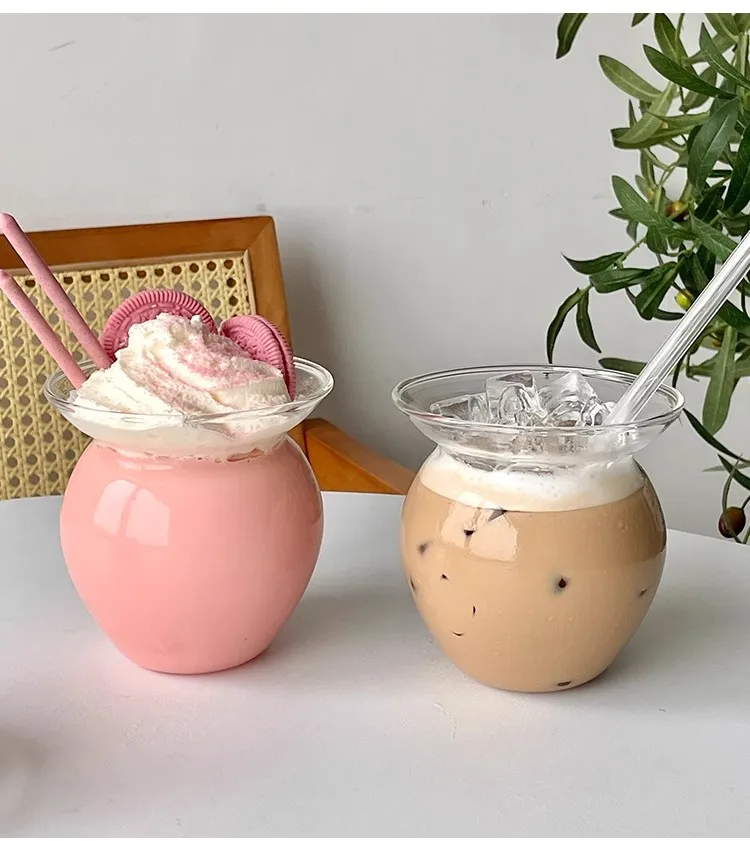 Matka Glass Sundae Milkshake Cup Ice Cream Juice Dessert Parfait Yogurt Milk Tea Cup - 550Ml