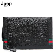 

JEEP BULUO Large Capacity Genuine Leather Hand Bags Male Men Cowhide Cluth Bag Business Beast Pattern Handle Mobile Phone