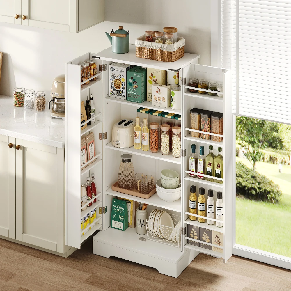 Weißer Bedruckter Landhausstil Küchenschrank LED-Esszimmerschrank mit 2 Türen Verstellbare Regale Platzsparender Haushaltsorganizer – Detail 7