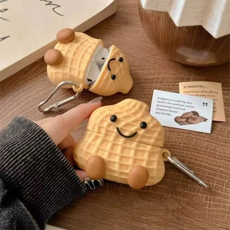Creative Fun Stereoscopic Peanut Emoji Headphone Cover for Apple Airpods 1/2 Pro/Pro2 3 4 Silicone Drop-proof Soft Case
