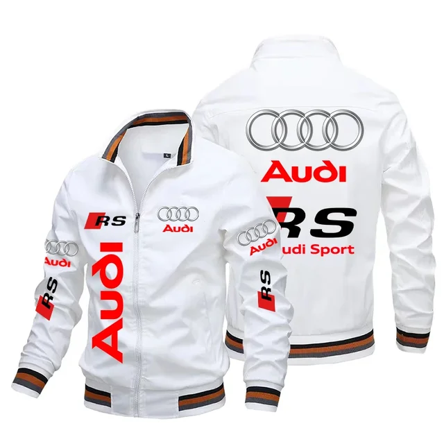 Men's Audi Motorcycle Jackets Audi and RS Logo Printed Jacket Casual Fashion Oversized Racing Biker Jacket Audi Men Clothing