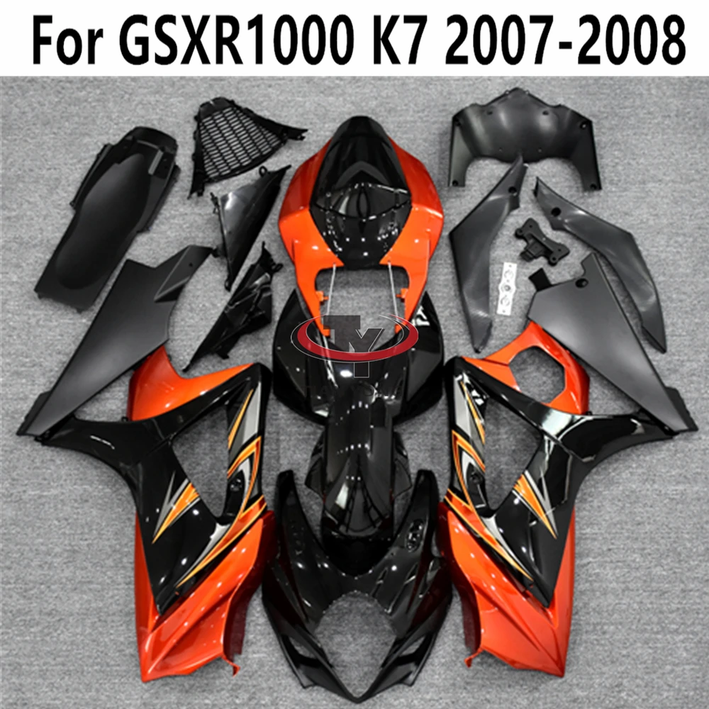

Для GSXR1000 K7 2007-2008 подходит для GSX R 1000 кузов капот яркий оранжевый черный принт инъекция мотоцикла полный комплект обтекателей