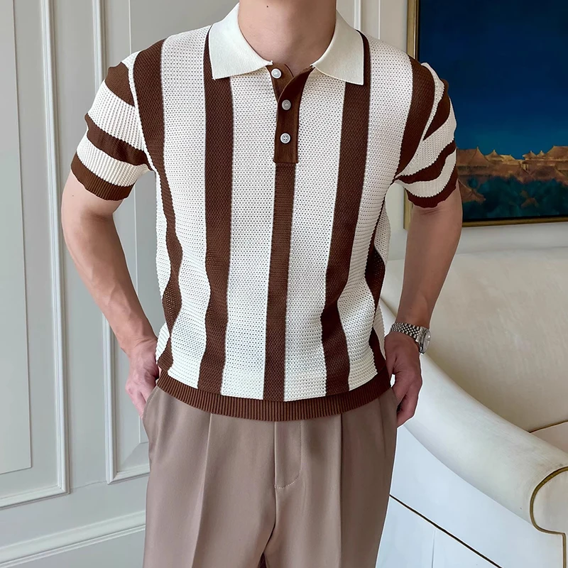 Contrast Color Striped Mens Polo Shirts Trendy Button Turn-down Collar Knit Tops Men Spring Summer Daily Casual Breathable Polos 15 Sc553aed074bd416eb5888066f834ebfaH