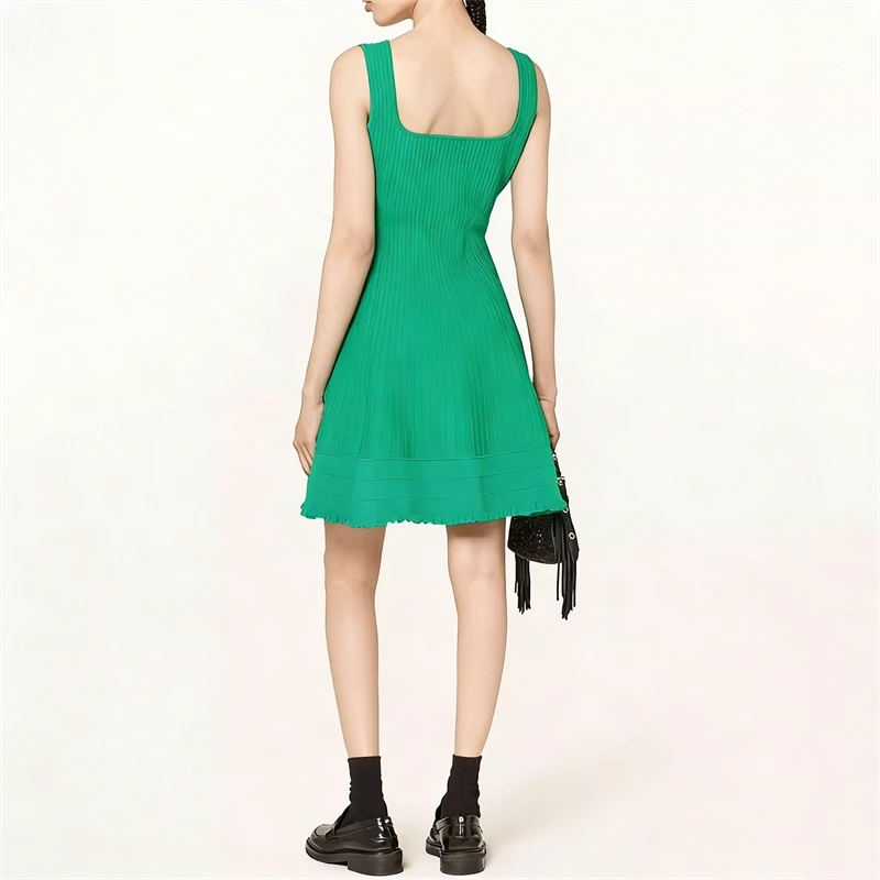 2026 Summer New Women's Square Neck High Waist Suspender Dress, Fashionable Casual Vacation Style, Waist Pockets, A-line Skirt 6