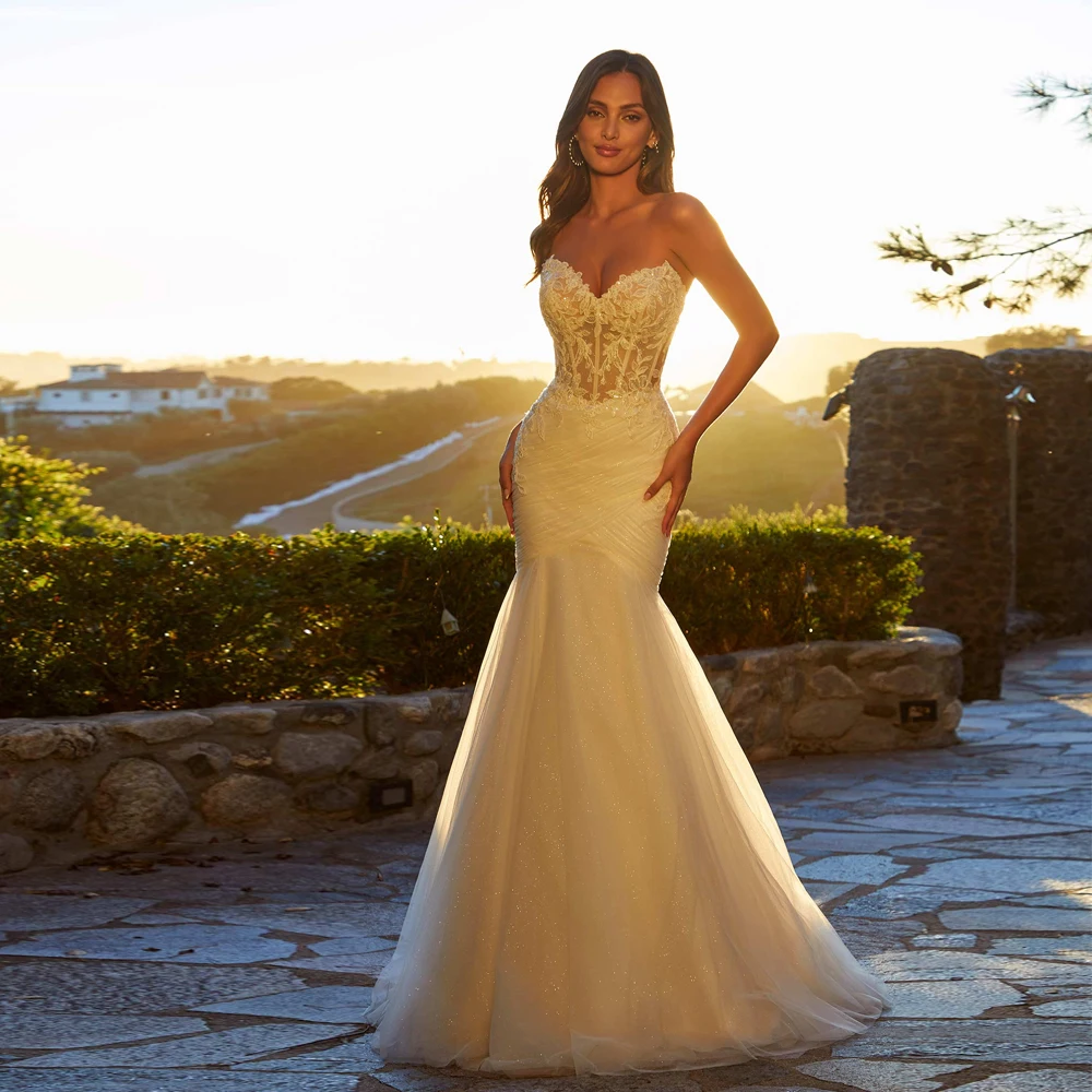 fitted lace wedding dress Wedding Mermaid Spaghetti Strap 3D Lace Tulle Lace Gown TW120 by Tina Holly Off White / 28 main image 1