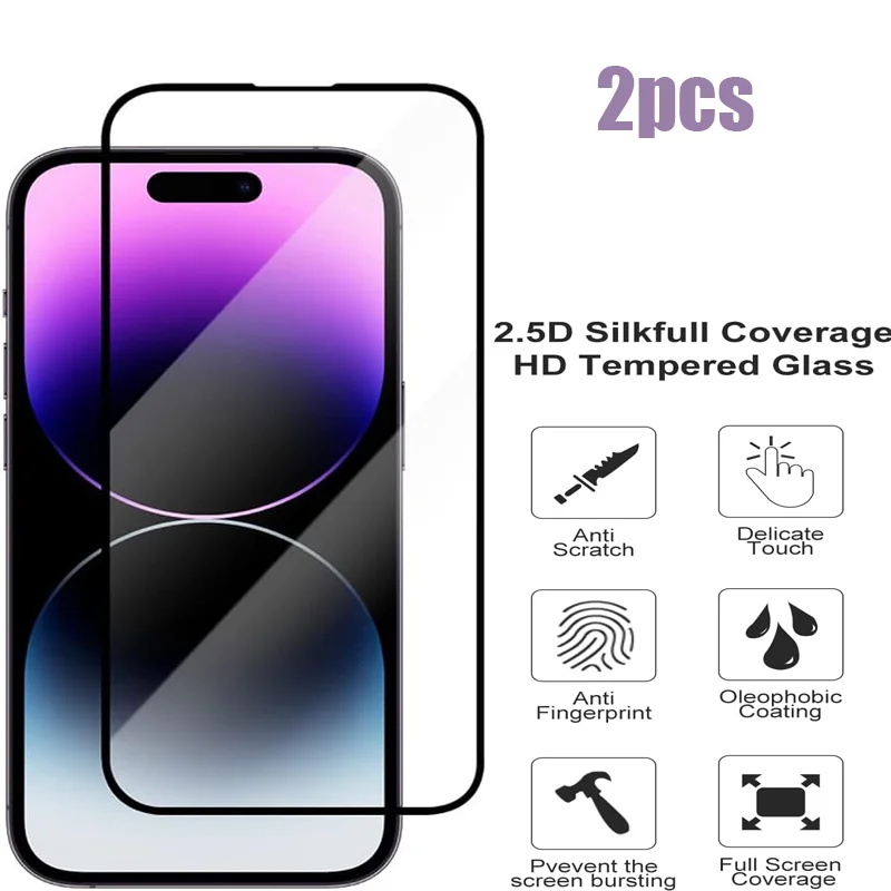 

2Pcs Full Tempered Glass for iPhone 11 12 13 14 15 Pro Max Mini XS X XR Screen Protector on iPhone 7 8 Plus 6 Protective glass