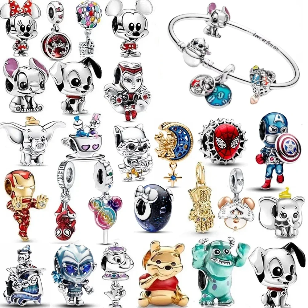 

Disney Stitch Dumbo Magic Mickey Minnie Pendant Bracelet Lollipop Charm Bead Fit Original Marvel Spiderman Pan Bracelets DIY