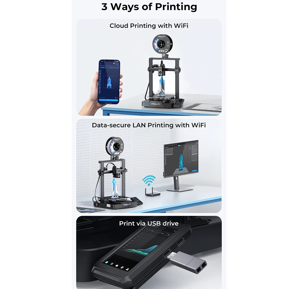 Creality-3D Impressora com Nivelamento Automático Inteligente, Extrusora Direta Sprite, Ender 3 V3 KE, SE, 250mm s - 500mm s, Impressão Rápida