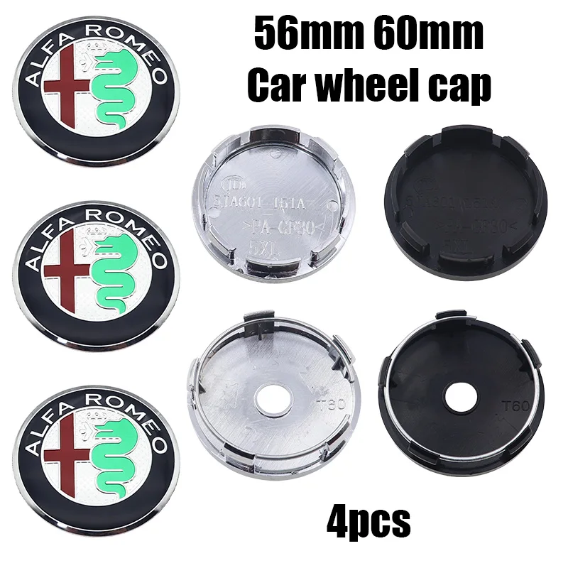 Set of 4 Alfa Romeo 3D Car Emblem Wheel Center Caps - Dust-Proof Badge Covers