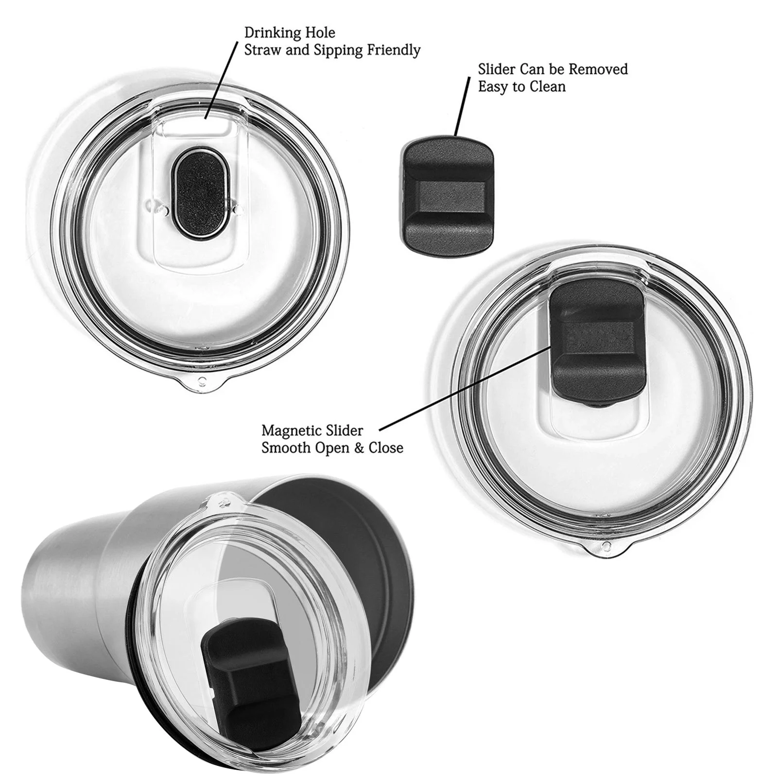 Magnetic Lid Cup Cover Replacement For 20OZ 30OZ Thermos Tumbler Water Cup Lids Cups Magnet Cover Transparent Slider