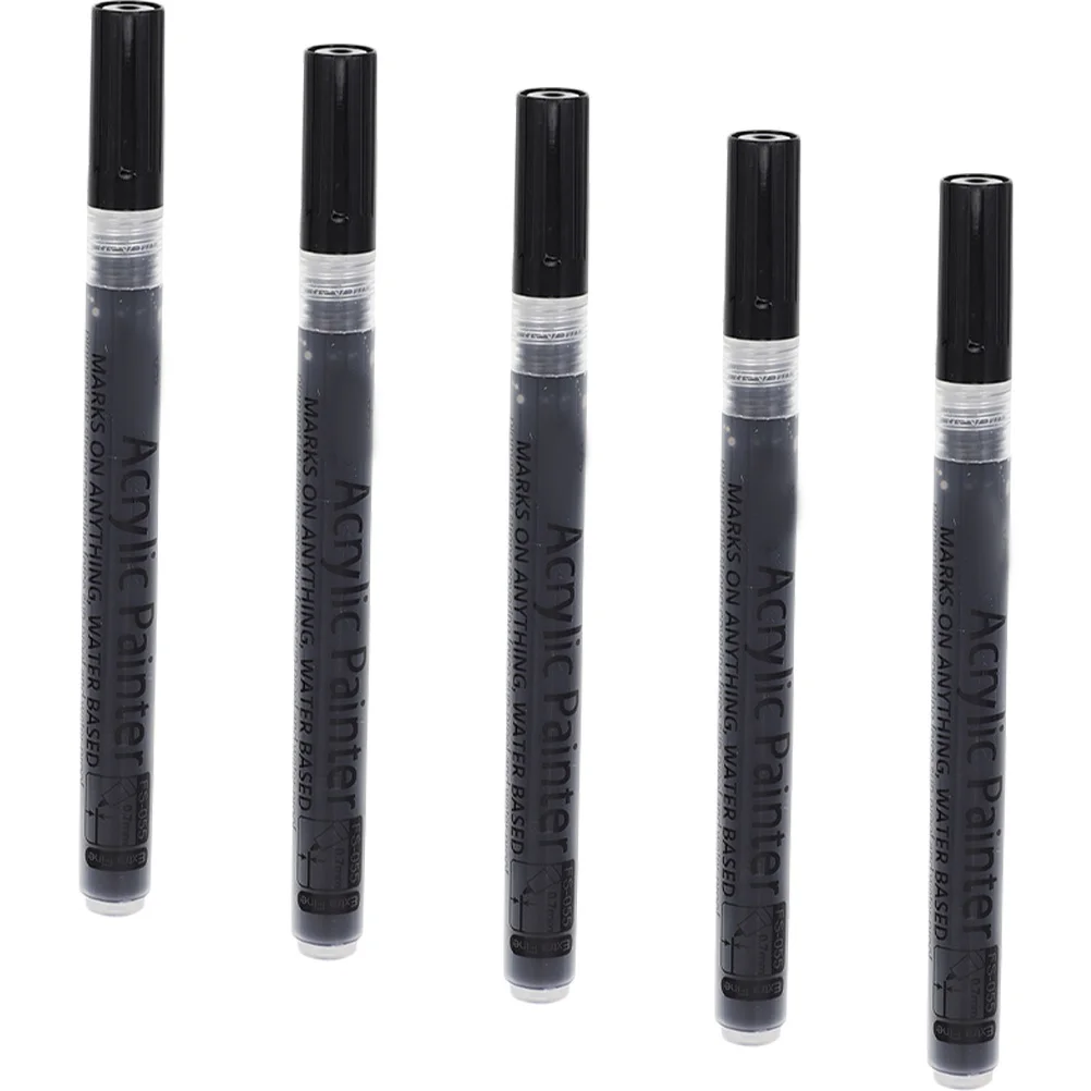 5pcs Acrylic Paint Markers 0.7Mm Fine Tip Paint Pens For Canvas Wood Sketching Painting Writing Black Water Based Markers