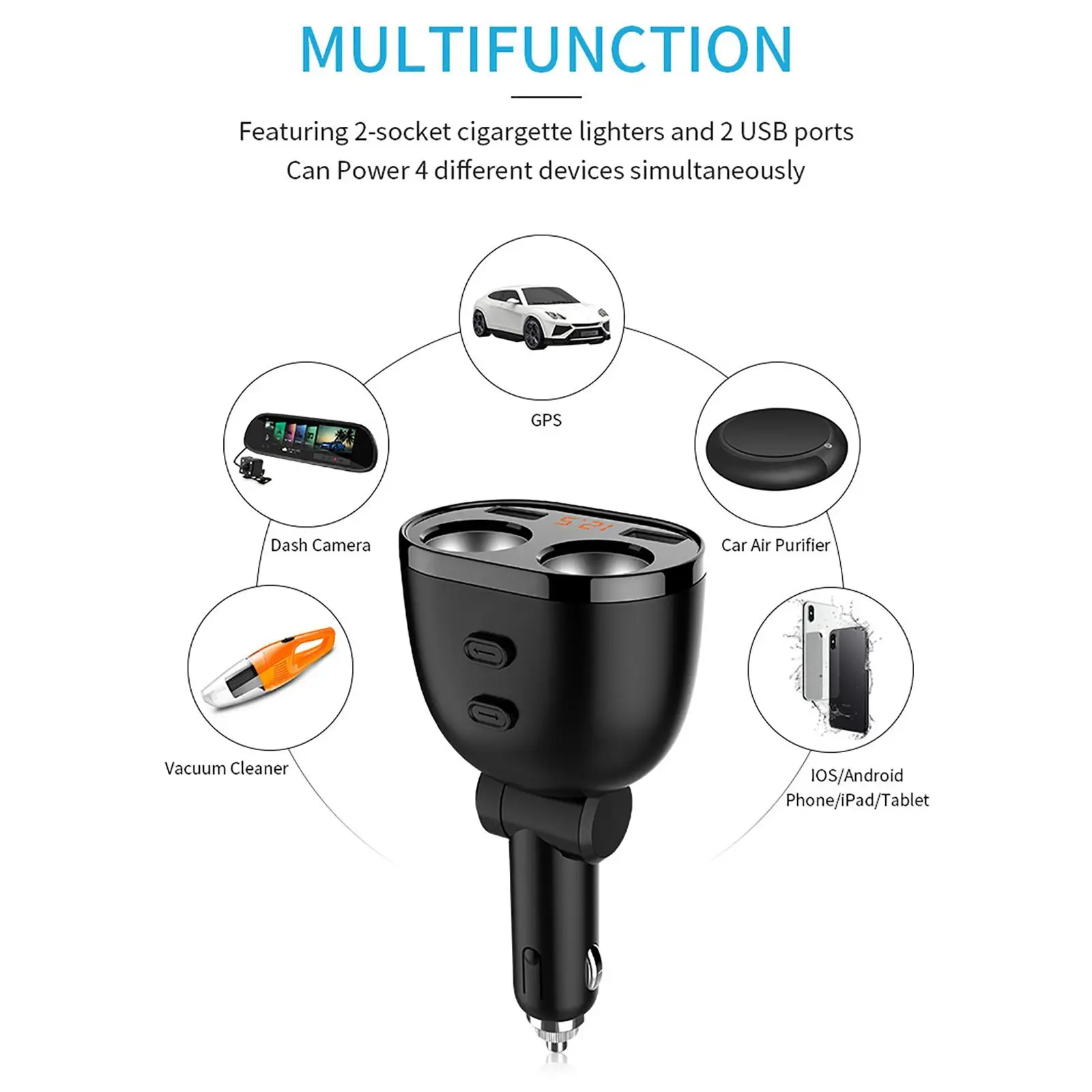 

QC3.0 Fast 2 Cigarette Lighter Sockets Adapter Charger for Phones