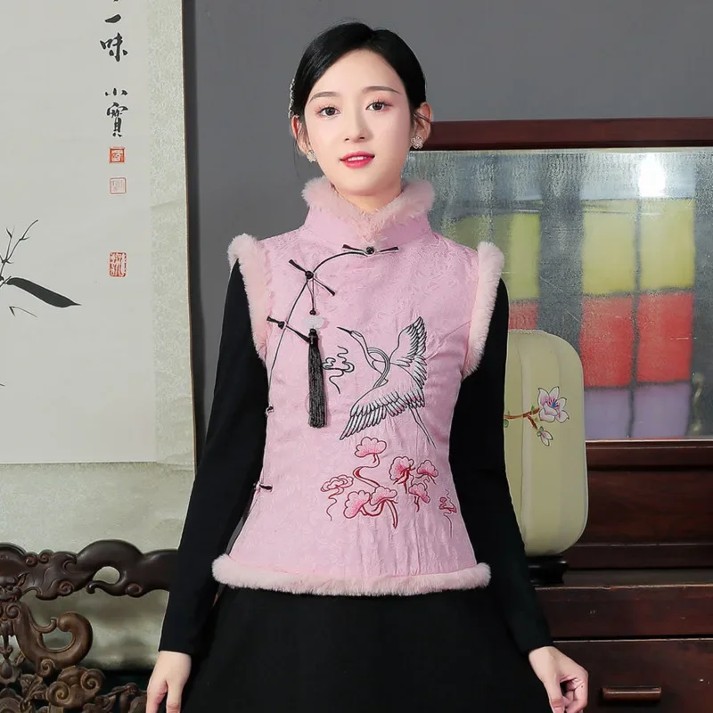 Tang Suit Top Sleeveless Embroidery Slim Elegant Vintage Ethnic Vest Women China Traditional Clothing Chinese Style Short Gilet