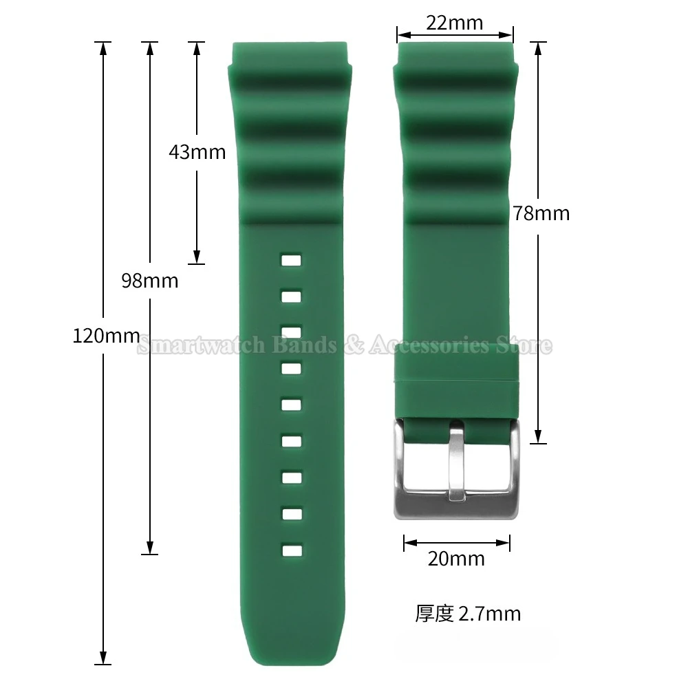 Silicone Waterproof Diving Wristband, 20mm/22mm - Premium Strap