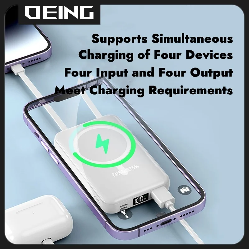 4 in 1 Macsafe Power Bank 10000mAh PD20W with Cable Fast Charging Powerbank Magnetic Wireless Charger For iPhone Xiaomi Samsung 4