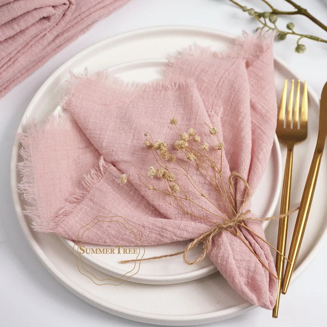 20pcs Napkins Cloth 41x41CM Cotton Gauze Retro Burr Rustic Cheesecloth Textil Fabric Napkin Table Linen Wedding Party Decoration