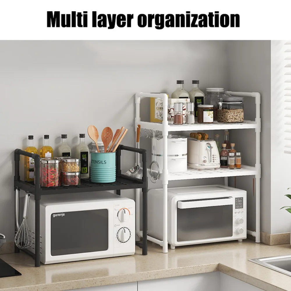 Storage Rack Microwave Oven Shelves Kitchen Multifunctional Seasoning Rack Plastics Double Layer Storage Rack Kitchen Organizer