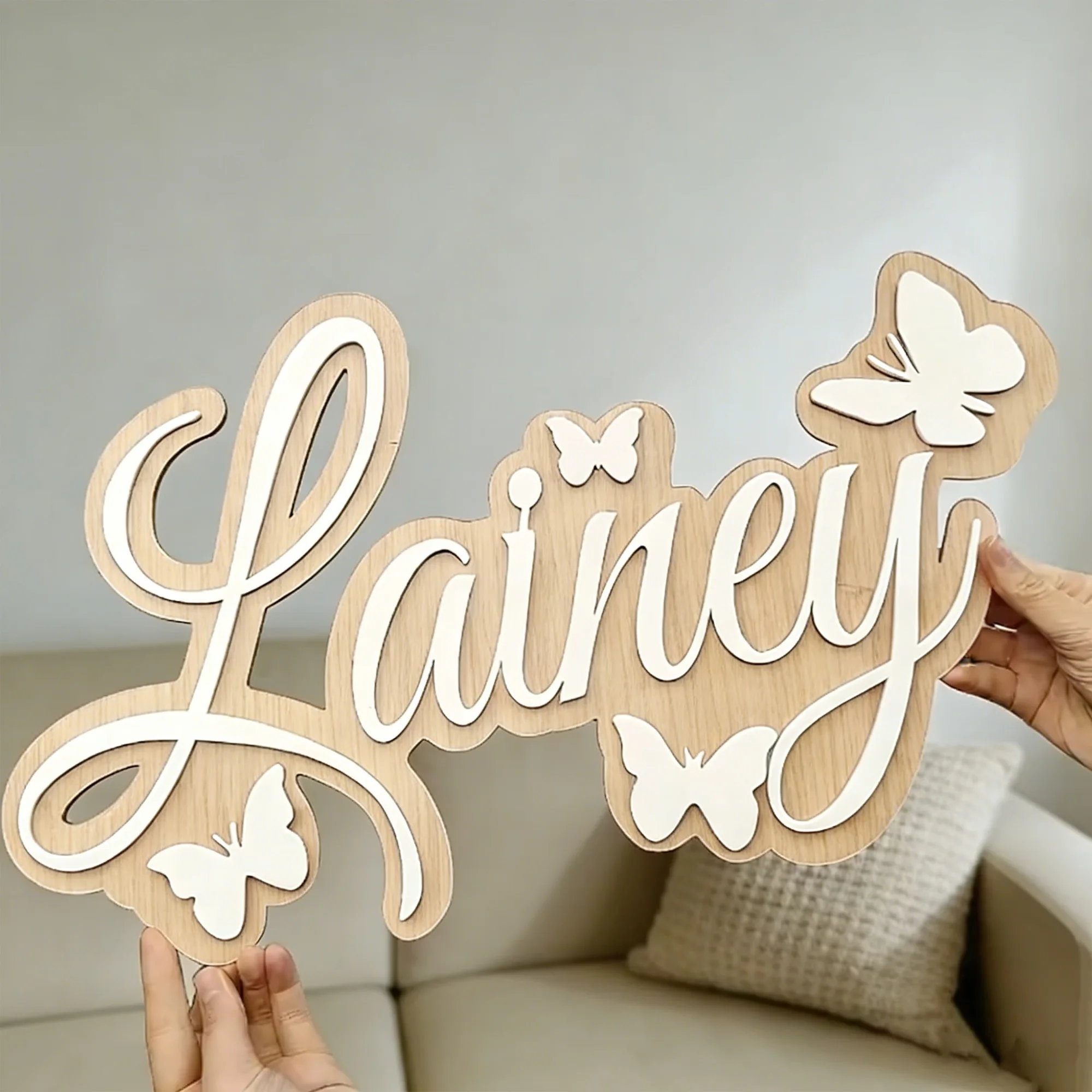 1Pc Custom Name Butterfly Style Wooden Name Plaque,Home Room Office Wall Door Decor,DIY Paintable,Nursery Birthday Wedding Gift 1