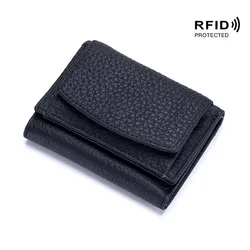 Elegant Genuine Leather RFID Wallet - Luxurious Slim Clutch with Coin Purse (Black)