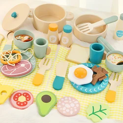 Wooden Pretend Play Kitchen Set for Kids - Educational Role - Playing Cookware and Food Toys (Cooking cookware)
