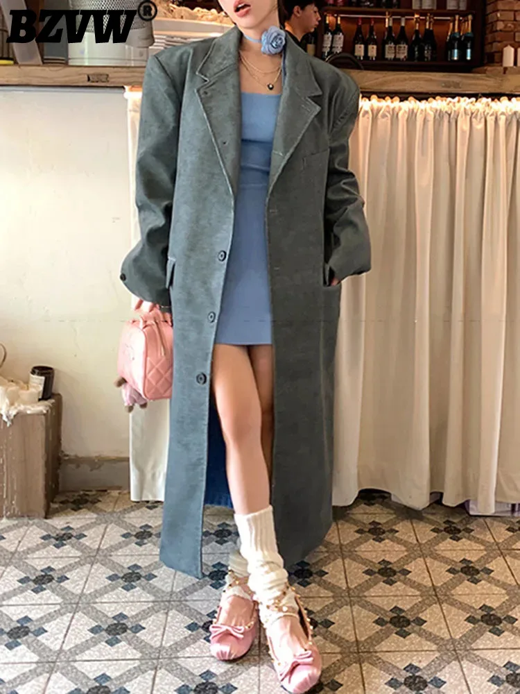 

BZVW Corduroy Trench Coat Women's 2023 Autumn Winter New Fashion Loose Versatile Vintage Mid-length Overcoat Female 25X3502