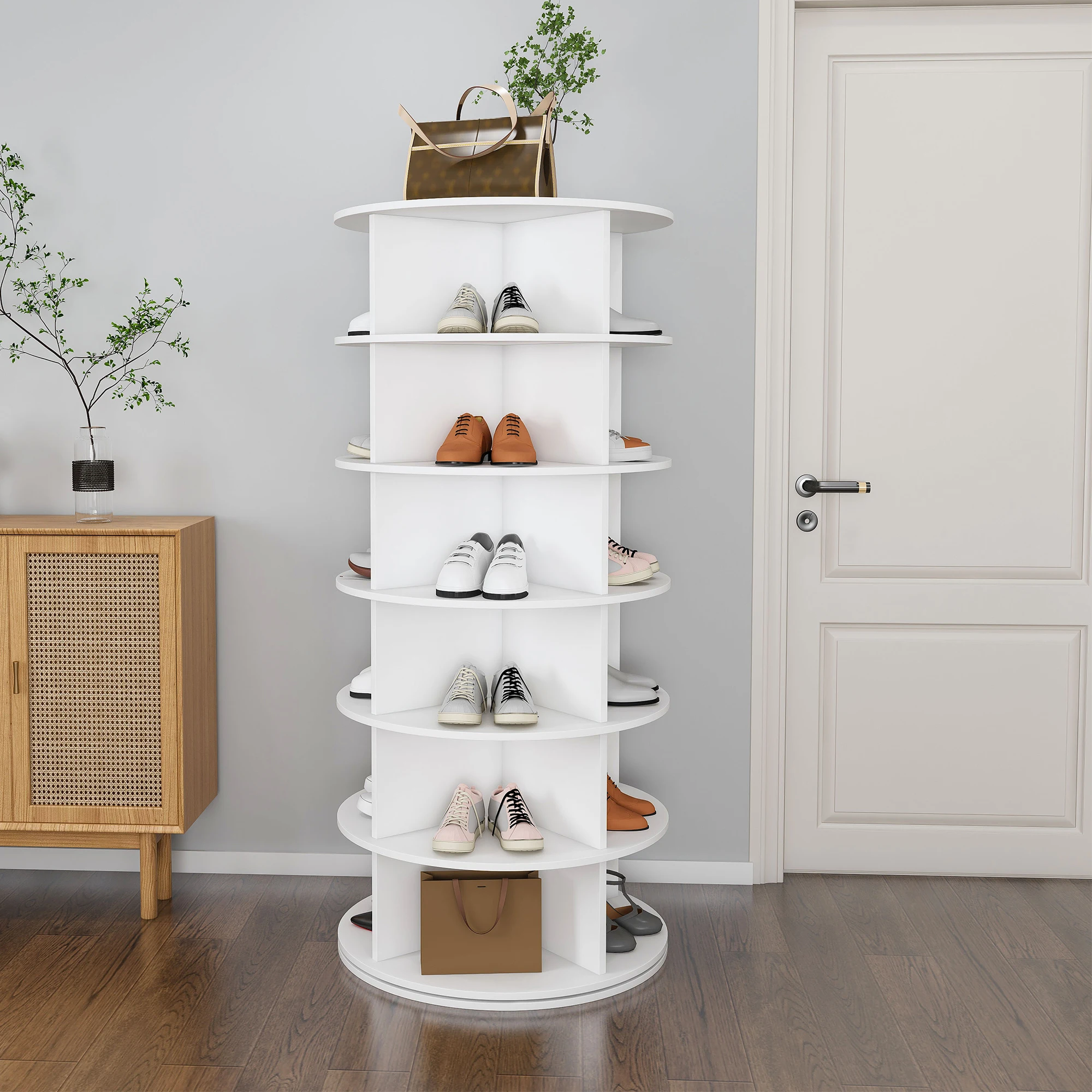 Comanlai 360 ° Zapatero Giratorio de 6/7 Niveles, Zapatero Independiente para Sala de Estar, Estante de Almacenamiento para Colección de Bolsos, Decoración de Habitaciones