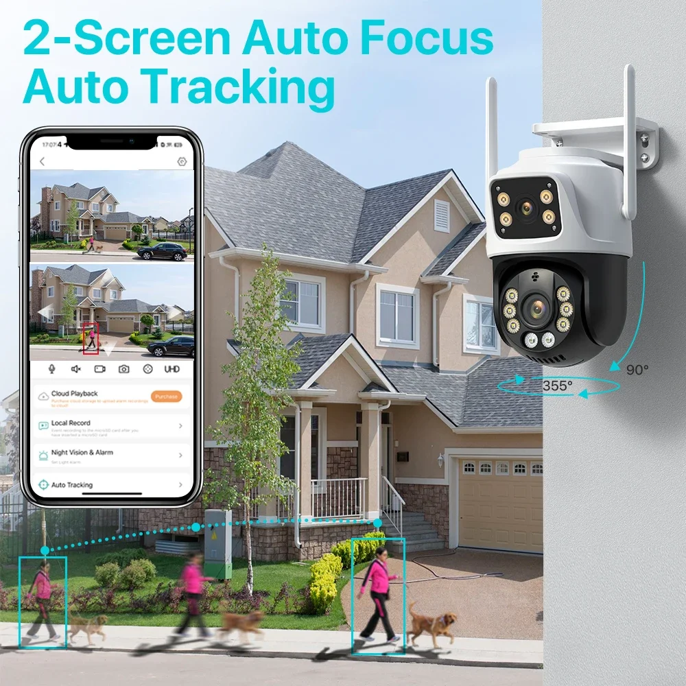 Dual Lens 360º Wifi Camera IP66 Security Protection 8MP 4K Wireless Outdoor Human Detection ICSEE Video Surveillance PTZ Camera 4