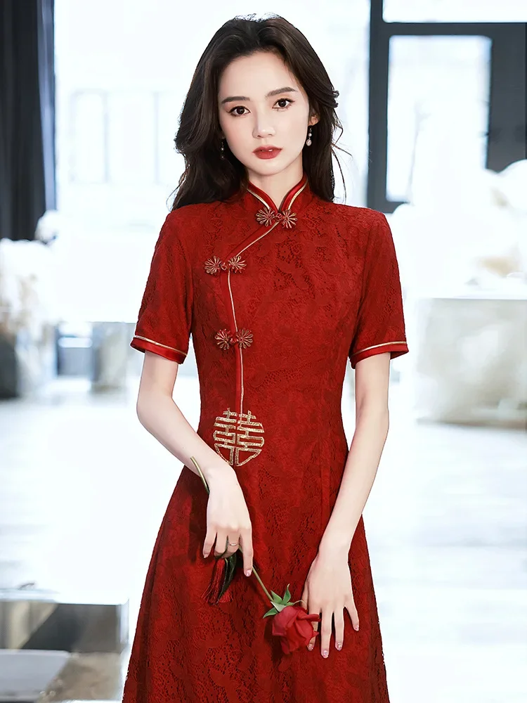 

Chinese Traditional Dress Women Qipao Red Modern Cheongsam Dresses Robe Orientale China Style Costume Ladies