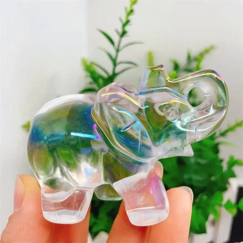 

Натуральный прозрачный таяющий Кристалл Aura, слон, резьба, украшение для комнаты, исцеляющая кристалл, фигурка животного, рейки, резные камни, подарок