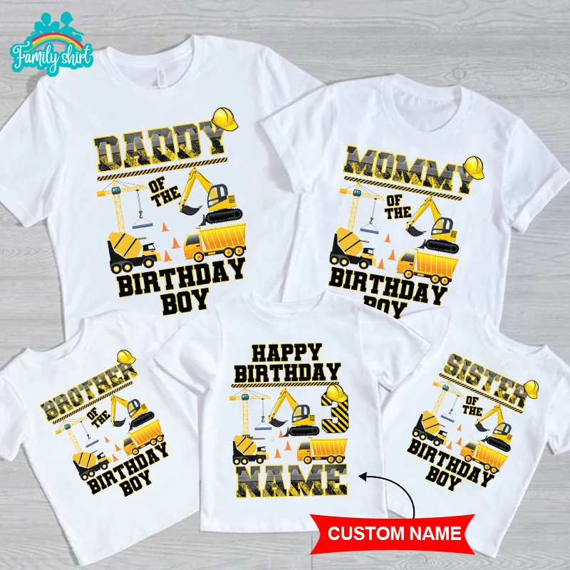 

Machinery Truck Birthday T Shirt Family Matching Clothes Kids Boy Shirt Party Girls TShirt Clothing Children Outfit Custom Name