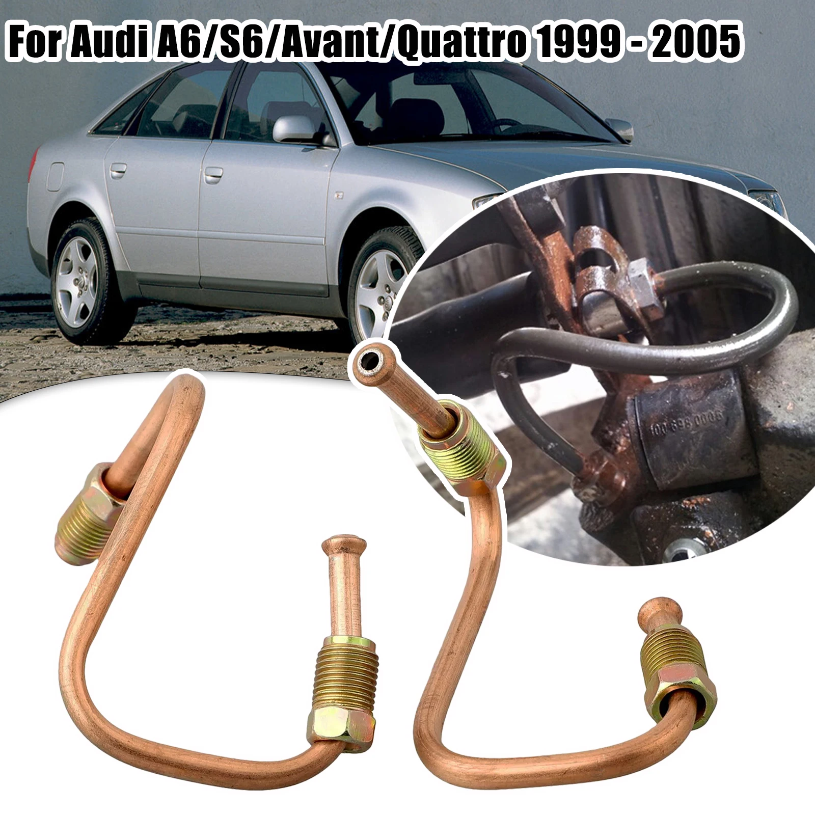 

For Audi A6/S6/Avant/Quattro Pair Brake Hydraulic Line Pipe Hose Caliper Copper Front Left Right Replacement Parts 1999 - 2005