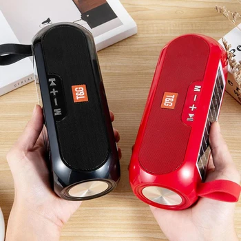 TG182 태양열 충전 블루투스 스피커, 10W 휴대용 HiFi 스테레오 컬럼 무선 라우드 스피커 야외 방수 붐박스 FM 라디오