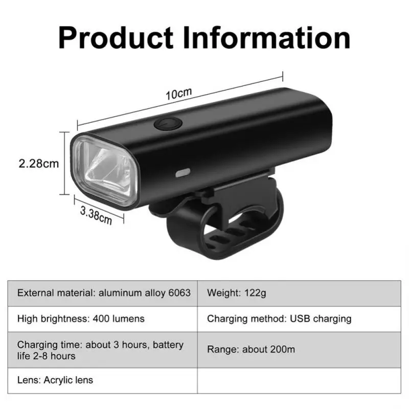 ROCKBROS Luce Anteriore Bici 400 Lumen – Ricaricabile USB-C, Impermeabile IPX6, 4 Modalità, Portata 200m