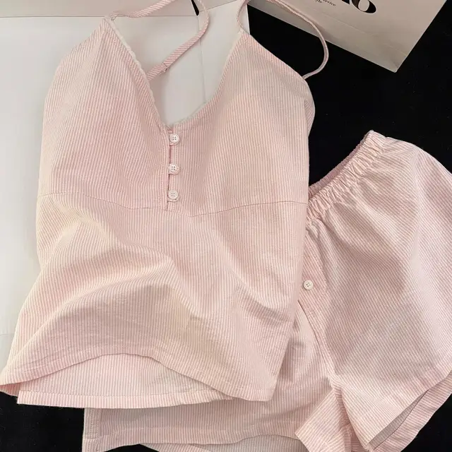 Sweet Stripe V-Ne Strap Spwear Women's Summer Slim Fit Vest orts Home Clothes Large Size Set Youth Cotton Pajamas