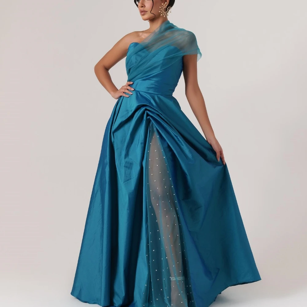 

Jiayigong High Quality Simple One-shoulder A-line Party Dresses Celebrity Fold Satin Custom Dress