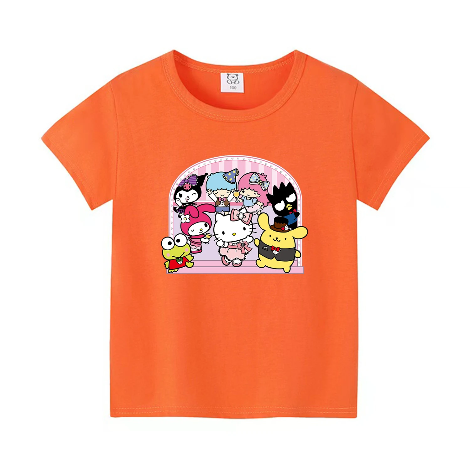 MINISO New Cotton Girls T-Shirts Cartoon Anime Hello Kitty& Friend Print Fashion Streetwear  T Shirt Kids T Shirts Tops Clothing 3
