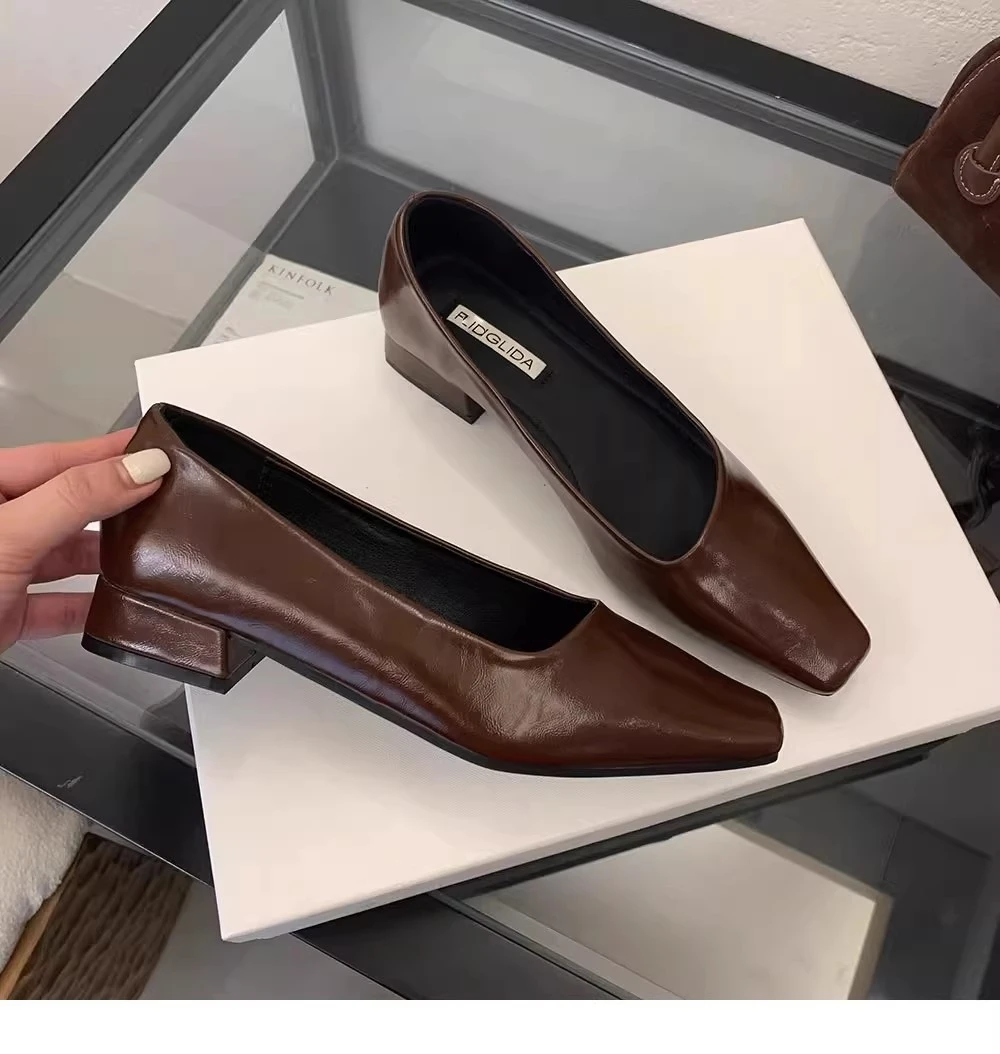 새로운 패션 하이힐 여성용 스퀘어 토 슈즈 우아한 로우힐 편안한 여성용 신발 Zapatillas Mujer