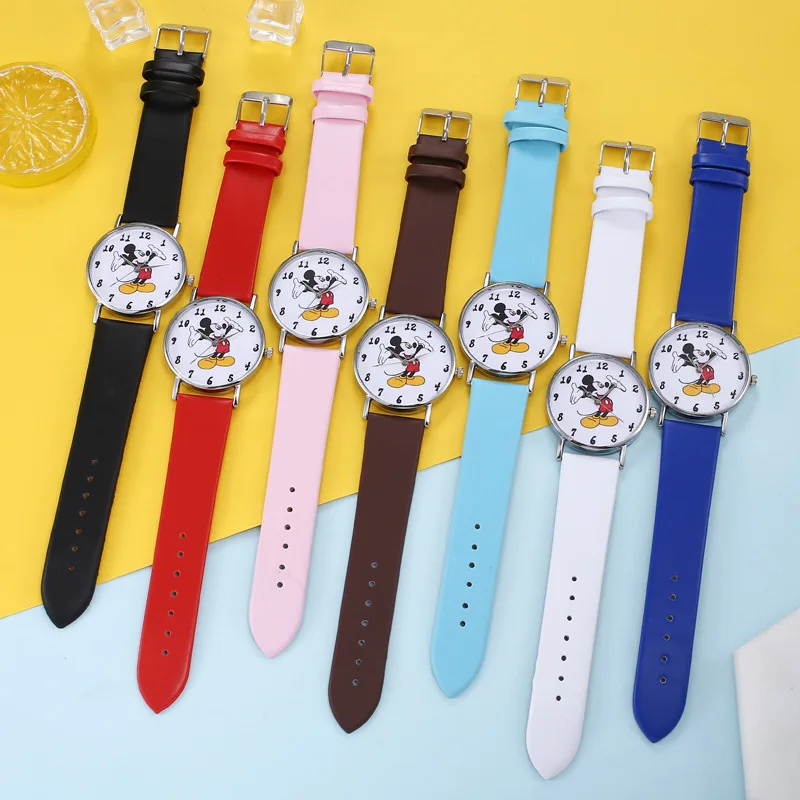 Disney Children'S Watch Anime Figure Mickey Mouse Pu Puntatore Digitale Quarzo Bambini Set Orologio Bracciale Con Scatola Regali