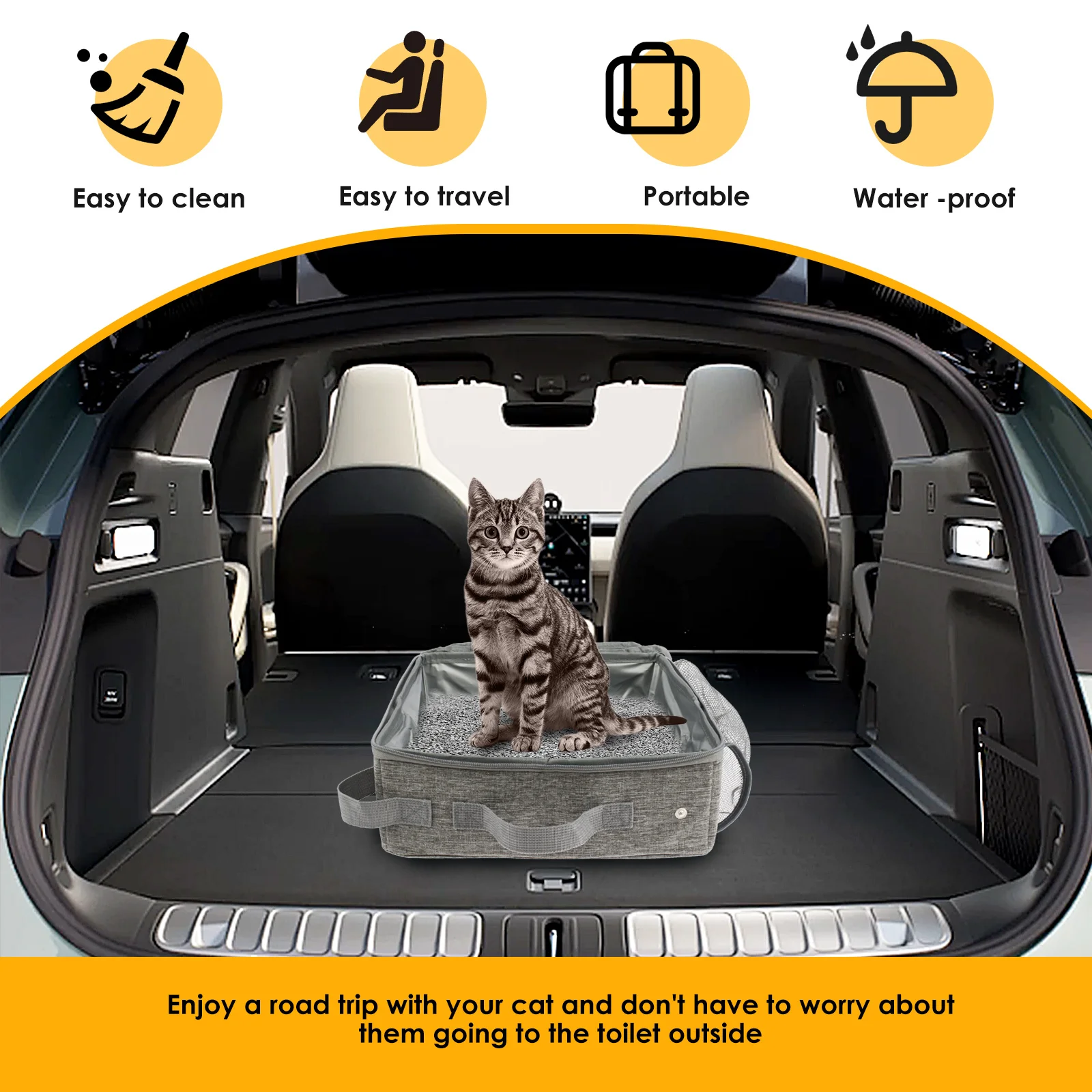 Portable Cat Litter Box Foldable Cat Travel Litter Box with Litter Scoop Square/Rectangle Waterproof Leakproof Pet Toilet Tray