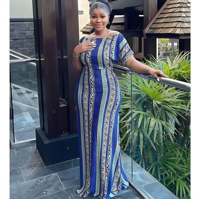Evening Elegant Party African Dresses For Women New Arrival Summer Blue Print Short Sleeve Tight Maxi Dress Robe Africa Clothes
