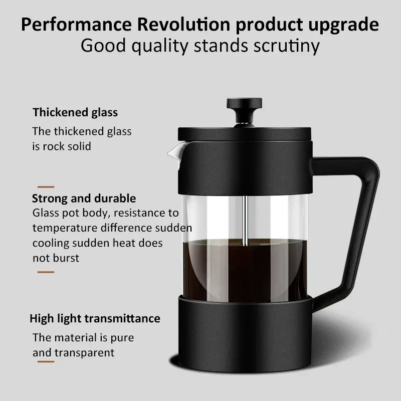 350ML/600ML/1000ML French Press Coffee Maker High Borosilicate Glass House Coffee Brewer Milk Foam Frother Accessories