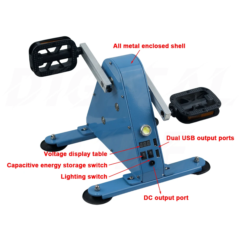 Portable Pedal Generator With Digital Display Outdoor Foot-Operated Generator Fitness Geare Spinning Bike 100W