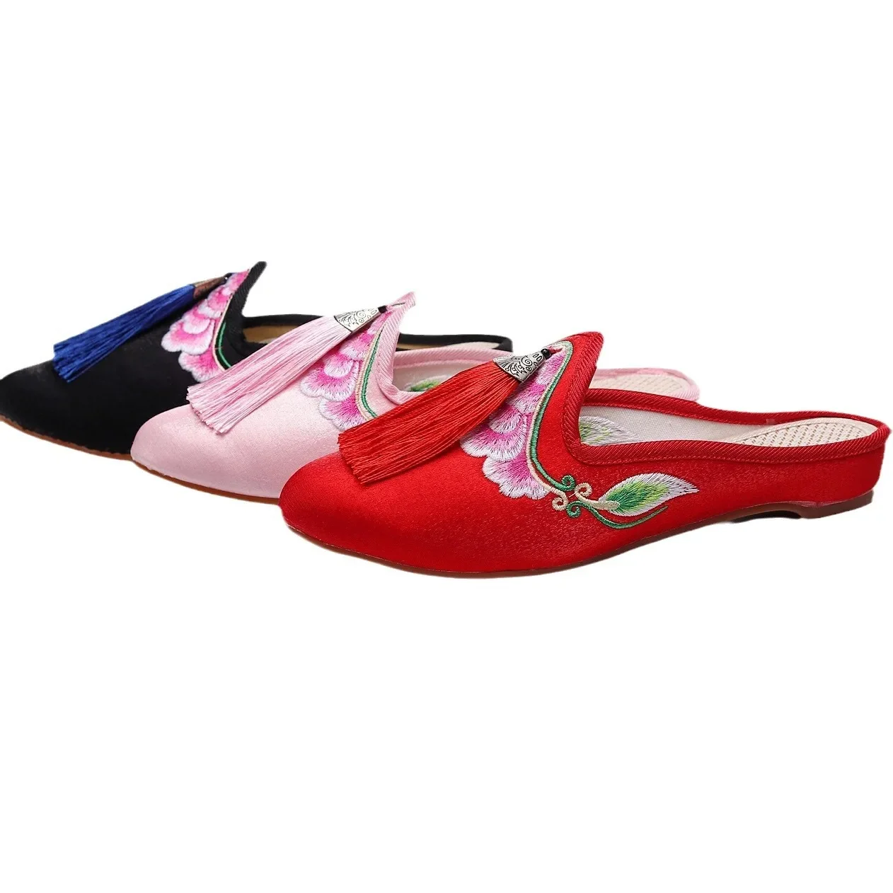 

Женские шлепанцы с вышивкой, женские шлепанцы на низком каблуке, украшенные кисточками, в китайском стиле