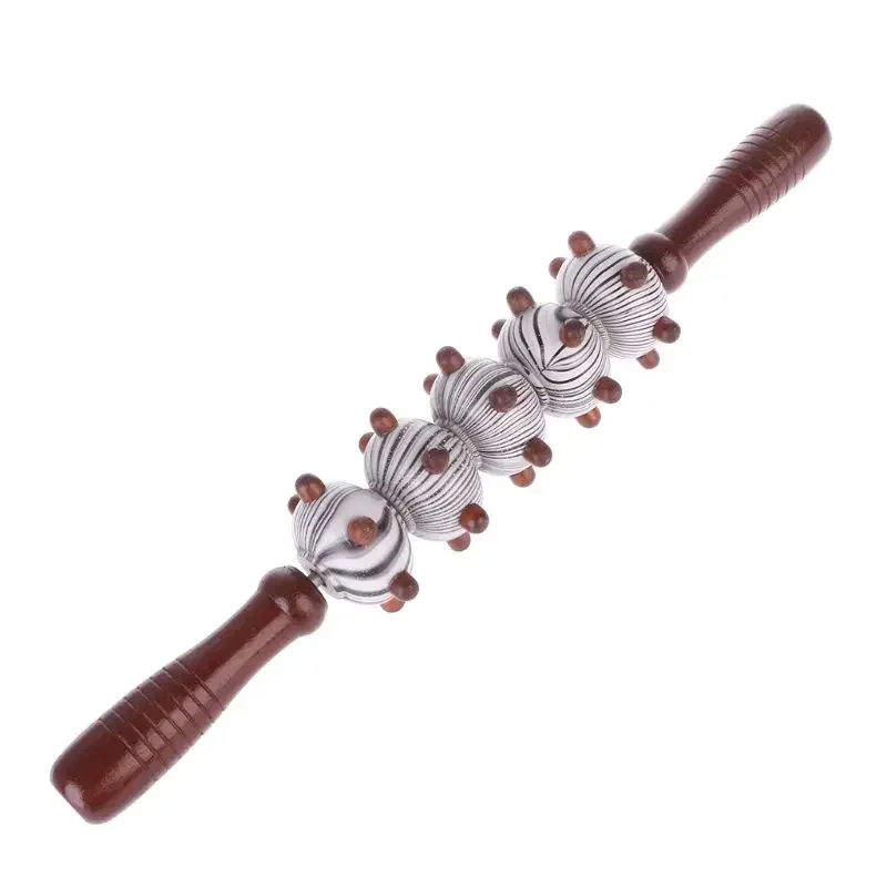 1pcs Wooden Exercise Roller Five Fine Wheel Shaft Whole Body Massage Roller Pounded Waist Back Massage Neck Leg Wood Massager