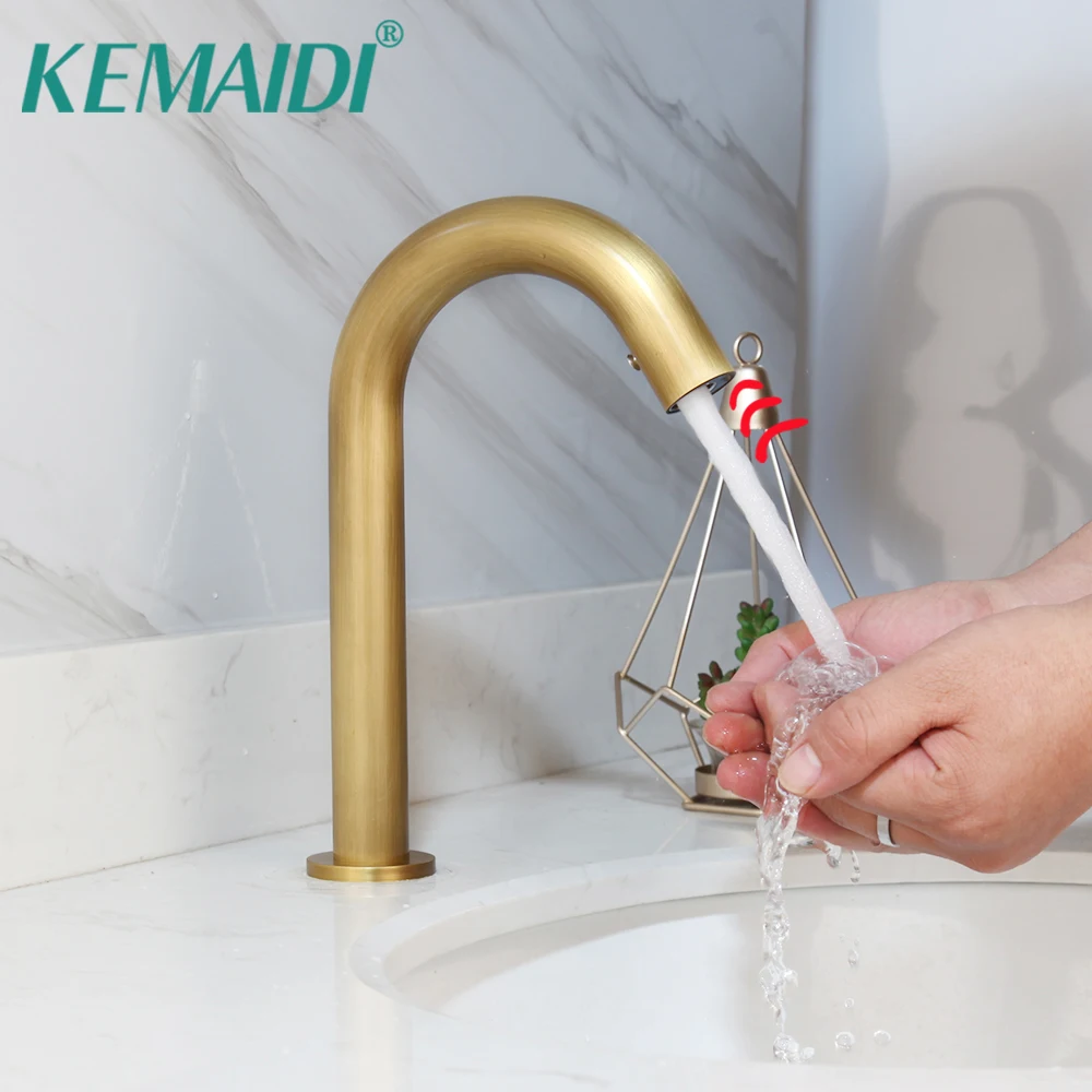 

KEMAIDI Antique Brass Hand Touch Tap Automatic Inflated Sensor Faucet Crane Deck Mounted Bathroom Basin Sink Faucet Hot & Cold