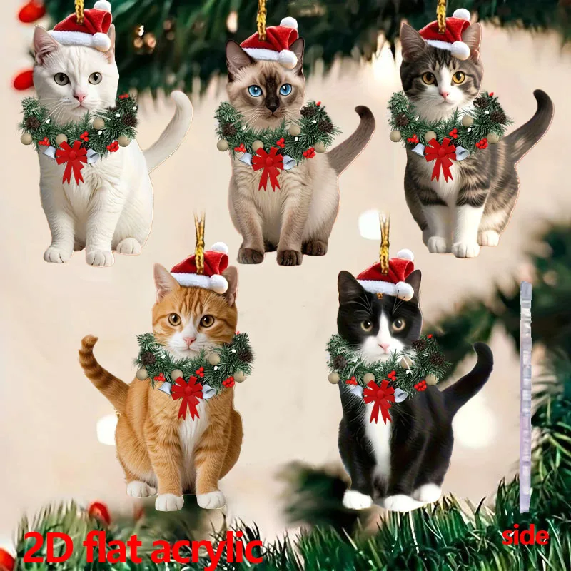 5-pcs-christmas-cat-ornaments-acrylic-cats-with-hats-tree-decorations