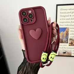 3D Love Heart with Smile Hand Strap Phone Case - Stylish Back Cover for OPPO A6S 4G 5G (Wine)