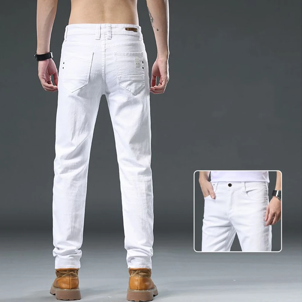 2025 Autumn Men's White Slim Fit Straight Jeans Casual Stretch Denim Pants Comfortable Fashion Streetwear Male Brand Clothing 5