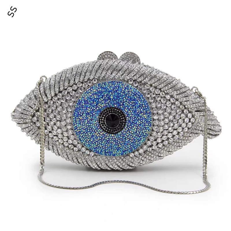 Eye Type Hand-inlaid Diamond Women's Evening Party Hard-shell Clutch Bag